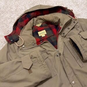 80s Vintage St. John's Bay Plaid Insulated Parka Jacket | Khaki | Medium